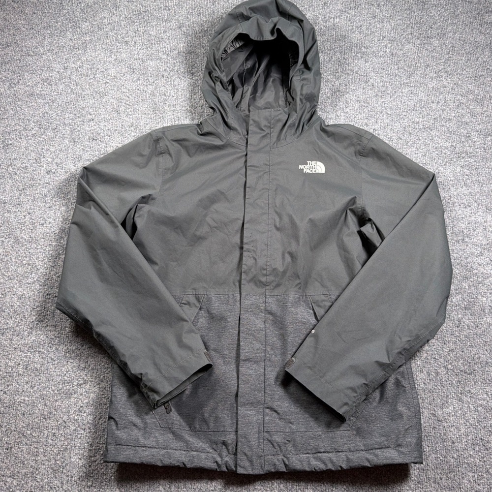 The North Face Rain Jacket Boys L 14/16 Grey DryVent Hooded Colorblock Coat